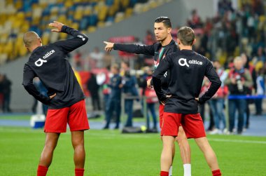 Kyiv, Ukrayna - 14 Ekim 2019: Uefa Euro 2020 ön eleme karşılaşmasında Ukrayna milli takımı Ukrayna ile Ukrayna milli takımı arasında oynanan karşılaşma sırasında Cristiano Ronaldo