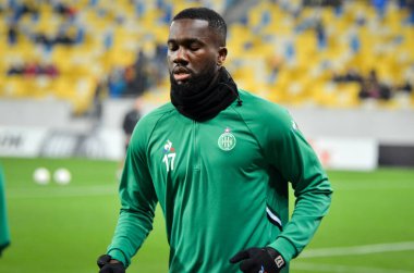 LVIV, UKRAINE - November 07, 2019: Jean-Eudes Aholou player during the UEFA Europa League match between Alexandria (Ukraine) vs AS Saint Etienne (France), Ukraine