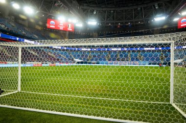 SAINT-PETERSBURG, RUSSIA - November 16, 2019: General view of the Gazprom Arena stadium behind the gate during UEFA EURO 2020 qualifying match between national team Russia against Belgium, Russia