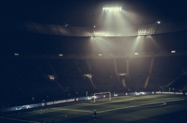 KHARKIV, UKRAINE - December 11, 2019: General view of the stadium close-up during the UEFA Champions League match between Shakhtar vs Atalanta (Italy), Ukraine