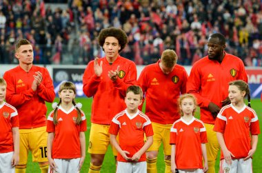 SAINT-PETERSBURG, RUSSIA - November 16, 2019: Belgium national team thanks fans for their support during UEFA EURO 2020 qualifying match, Russia