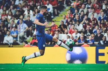 Istanbul, Turkey - August 14, 2019: Olivier Giroud player during the UEFA Super Cup Finals match between Liverpool and Chelsea at Vodafone Park in Vodafone Arena, Turkey