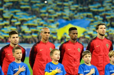 Kyiv, Ukrayna - 14 Ekim 2019: Uefa Euro 2020 ön eleme maçında Ukrayna milli takımı Ukrayna milli takımı Ukrayna ile oynamıştır.
