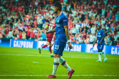 Istanbul, Turkey - August 14, 2019: Emerson player during the UEFA Super Cup Finals match between Liverpool and Chelsea at Vodafone Park in Vodafone Arena, Turkey