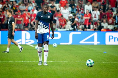 İstanbul, Türkiye - 14 Ağustos 2019: Kurt Zouma Liverpool ile Chelsea arasında Vodafone Arena Stadyumu 'nda oynanan Uefa Süper Kupası Finalleri' nde oyuncu