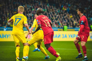 Kyiv, Ukrayna - 14 Ekim 2019: Uefa Euro 2020 ön eleme karşılaşmasında Ukrayna milli takımı Ukrayna ile Ukrayna milli takımı arasında oynanan karşılaşmada Danilo Pereira oyuncusu