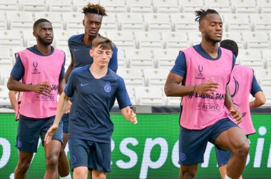 İstanbul, Türkiye - 14 Ağustos 2019: Michy Batshuayi ve Uefa Süper Kupası Finalleri öncesinde Vodafone Arena, Türkiye 'deki Vodafone Park' ta Liverpool ve Chelsea arasında oynanan antrenman oturumu