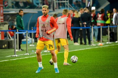 SAINT-PETERSBURG, RUSSIA - November 16, 2019: Dries Mertens and Belgium national football team training session during UEFA EURO 2020 qualifying match between Russia against Belgium, Russia