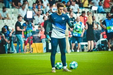 Istanbul, Turkey - August 14, 2019: Goalkeeper Kepa player during the UEFA Super Cup Finals match between Liverpool and Chelsea in Vodafon Arena stadium, Turkey