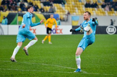 Lviv, Ukrayna - 28 Kasım 2019: Alexandria (Ukrayna) ile Wolfsburg (Almanya), Ukrayna arasındaki Uefa Avrupa Ligi karşılaşmasında Maximilian Arnold oyuncusu