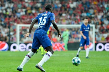 Istanbul, Turkey - August 14, 2019: Kurt Zouma during the UEFA Super Cup Finals match between Liverpool and Chelsea at Vodafone Park in Vodafone Arena, Turkey