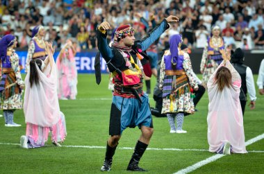 Istanbul, Turkey - August 14, 2019:  Officially opened with a colorful ceremony  UEFA Super Cup Finals match between Liverpool and Chelsea at Vodafone Park in Vodafone Arena, Turkey