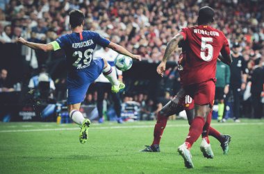 Istanbul, Turkey - August 14, 2019: Cesar Azpilicueta player during the UEFA Super Cup Finals match between Liverpool and Chelsea at Vodafone Park in Vodafone Arena, Turkey