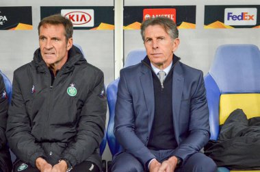 LVIV, UKRAINE - November 07, 2019: Coach Claude Puel player during the UEFA Europa League match between Alexandria (Ukraine) vs AS Saint Etienne (France), Ukraine