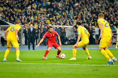Kyiv, Ukrayna - 14 Ekim 2019: Uefa Euro 2020 ön eleme karşılaşmasında Ukrayna milli takımı Ukrayna ile Ukrayna milli takımı arasında oynanan karşılaşmada Bernardo Silva