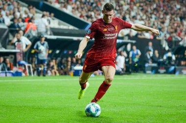 Istanbul, Turkey - August 14, 2019: James Milner during the UEFA Super Cup Finals match between Liverpool and Chelsea at Vodafone Park in Vodafone Arena, Turkey