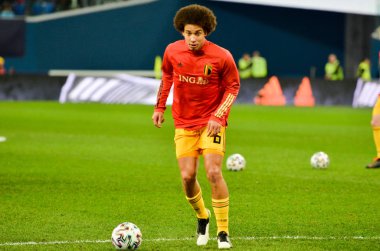 SAINT-PETERSBURG, RUSSIA - November 16, 2019: Axel Witsel and Belgium national football team training session during UEFA EURO 2020 qualifying match between Russia against Belgium, Russia