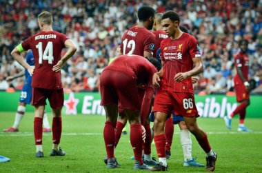 Istanbul, Turkey - August 14, 2019: Trent Alexander-Arnold player during the UEFA Super Cup Finals match between Liverpool and Chelsea at Vodafone Park in Vodafone Arena, Turkey