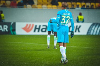 Lviv, Ukrayna - 28 Kasım 2019: Alexandria (Ukrayna) ile Wolfsburg (Almanya), Ukrayna arasındaki Uefa Avrupa Ligi maçı sırasında Marcel Tisserand oyuncusu