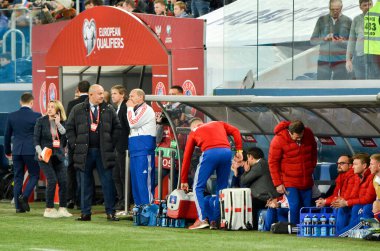 SAINT-PETERSBURG, RUSSIA - November 16, 2019: Coach Stanislav Cherchesov player during UEFA EURO 2020 qualifying match between national team Russia against Belgium national team, Russia
