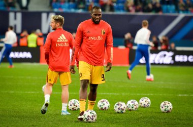 SAINT-PETERSBURG, RUSSIA - November 16, 2019: Romelu Lukaku and Belgium national football team training session during UEFA EURO 2020 qualifying match between Russia against Belgium, Russia
