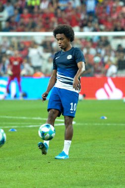 Istanbul, Turkey - August 14, 2019: Willian player during the UEFA Super Cup Finals match between Liverpool and Chelsea in Vodafon Arena stadium, Turkey