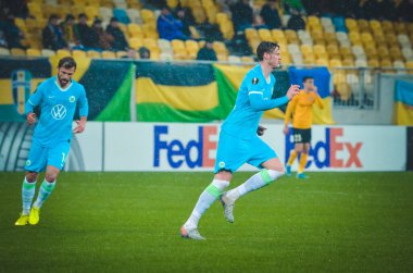 Lviv, Ukrayna - 28 Kasım 2019: Uefa Avrupa Ligi maçında Wout Weghorst oyuncusu Alexandria (Ukrayna) - Wolfsburg (Almanya), Ukrayna