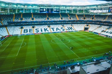 İstanbul, Türkiye - 14 Ağustos 2019: Türkiye 'nin Vodafone Arena kentinde oynanan Uefa Süper Kupası Finalleri öncesinde Vodafone Arenawith stadyumunun genel görünümü