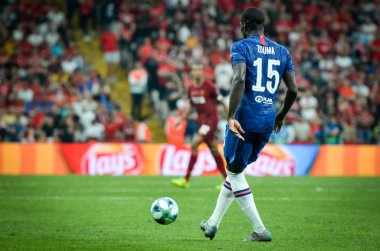 Istanbul, Turkey - August 14, 2019: Kurt Zouma player during the UEFA Super Cup Finals match between Liverpool and Chelsea at Vodafone Park in Vodafone Arena, Turkey