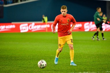 SAINT-PETERSBURG, RUSSIA - November 16, 2019: Thorgan Hazard and Belgium national football team training session during UEFA EURO 2020 qualifying match between Russia against Belgium, Russia