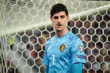 SAINT-PETERSBURG, RUSSIA - November 16, 2019: Thibaut Courtois during UEFA EURO 2020 qualifying match between national team Russia against Belgium national team, Russia
