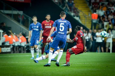 Istanbul, Turkey - August 14, 2019: Jorginho player during the UEFA Super Cup Finals match between Liverpool and Chelsea at Vodafone Park in Vodafone Arena, Turkey