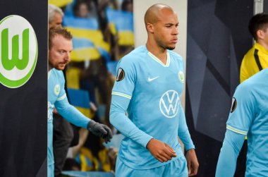 Lviv, Ukrayna - 28 Kasım 2019: Alexandria (Ukrayna) ile Wolfsburg (Almanya) arasındaki Uefa Avrupa Ligi maçı sırasında futbolcu