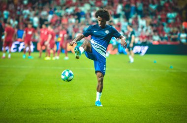 Istanbul, Turkey - August 14, 2019: Willian player during the UEFA Super Cup Finals match between Liverpool and Chelsea in Vodafon Arena stadium, Turkey