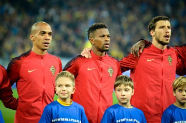 Kyiv, Ukrayna - 14 Ekim 2019: Portekiz milli takımının Uefa Euro 2020 ön eleme karşılaşması sırasında Portekiz, Ukrayna ile Ukrayna arasında başlaması