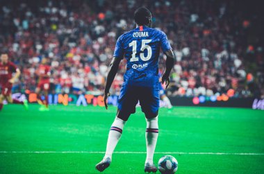 Istanbul, Turkey - August 14, 2019: Kurt Zouma player during the UEFA Super Cup Finals match between Liverpool and Chelsea at Vodafone Park in Vodafone Arena, Turkey