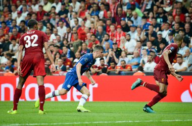 İstanbul, Türkiye - 14 Ağustos 2019: Joel Matip Uefa Süper Kupası Finalleri 'nde Liverpool ile Chelsea arasında Vodafone Park, Vodafone Arena, Türkiye