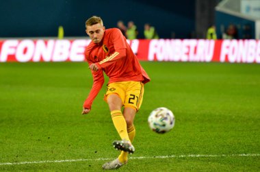 SAINT-PETERSBURG, RUSSIA - November 16, 2019: Timothy Castagne and Belgium national football team training session during UEFA EURO 2020 qualifying match between Russia against Belgium, Russia