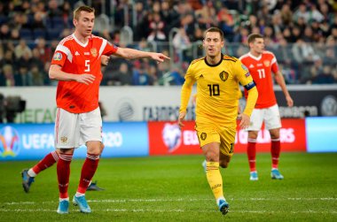 SAINT-PETERSBURG, RUSSIA - November 16, 2019: Eden Hazard during UEFA EURO 2020 qualifying match between national team Russia against Belgium national team, Russia