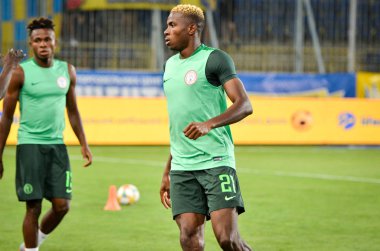 DNIPRO, UKRAINE - September 10, 2019:  Victor Osimhen player during the friendly match between national team Ukraine against Nigeria national team, Ukraine
