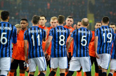KHARKIV, UKRAINE - December 11, 2019: Line up Atalanta BC  player during the UEFA Champions League match between Shakhtar vs Atalanta Bergamasca Calcio BC (Italy), Ukraine