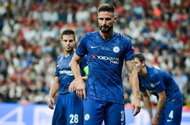 Istanbul, Turkey - August 14, 2019: Olivier Giroud during the UEFA Super Cup Finals match between Liverpool and Chelsea at Vodafone Park in Vodafone Arena, Turkey