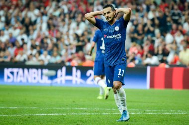 Istanbul, Turkey - August 14, 2019: Pedro player during the UEFA Super Cup Finals match between Liverpool and Chelsea at Vodafone Park in Vodafone Arena, Turkey