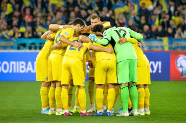Kyiv, Ukrayna - 14 Ekim 2019: Uefa Euro 2020 ön eleme maçında Ukrayna milli takımı Ukrayna milli takımı ile Ukrayna milli takımı arasında oynanan karşılaşma