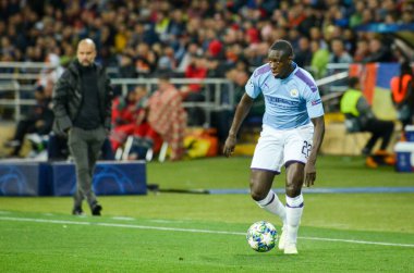 Kharkiv, Ukrayna - 18 Eylül 2019: Benjamin Mendy Uefa Şampiyonlar Ligi karşılaşmasında Shakhtar Donetsk - Manchester City (İngiltere), Ukrayna