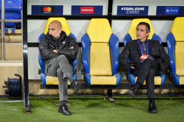 KHARKIV, UKRAINE - September 18, 2019: Pep Guardiola coach during the UEFA Champions League match between Shakhtar Donetsk vs Manchester City (England), Ukraine