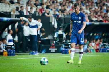 Istanbul, Turkey - August 14, 2019: Mason Mount player during the UEFA Super Cup Finals match between Liverpool and Chelsea at Vodafone Park in Vodafone Arena, Turkey