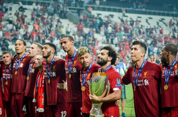 Estambul Turquía Agosto 2019 Mohamed Salah Celebra Victoria Con Equipo — Foto de Stock