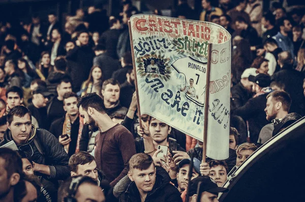 Kyiv Ucraina Ottobre 2019 Manifesto Con Nome Foto Cristiano Ronaldo — Foto Stock