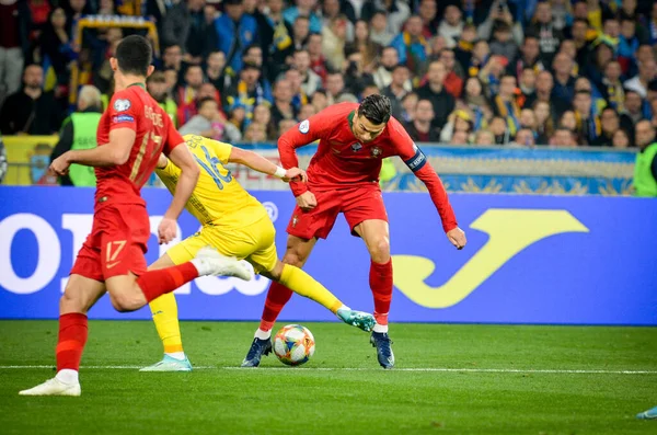 Kiev Oekraïne Oktober 2019 Cristiano Ronaldo Speler Tijdens Kwalificatiewedstrijd Uefa — Stockfoto